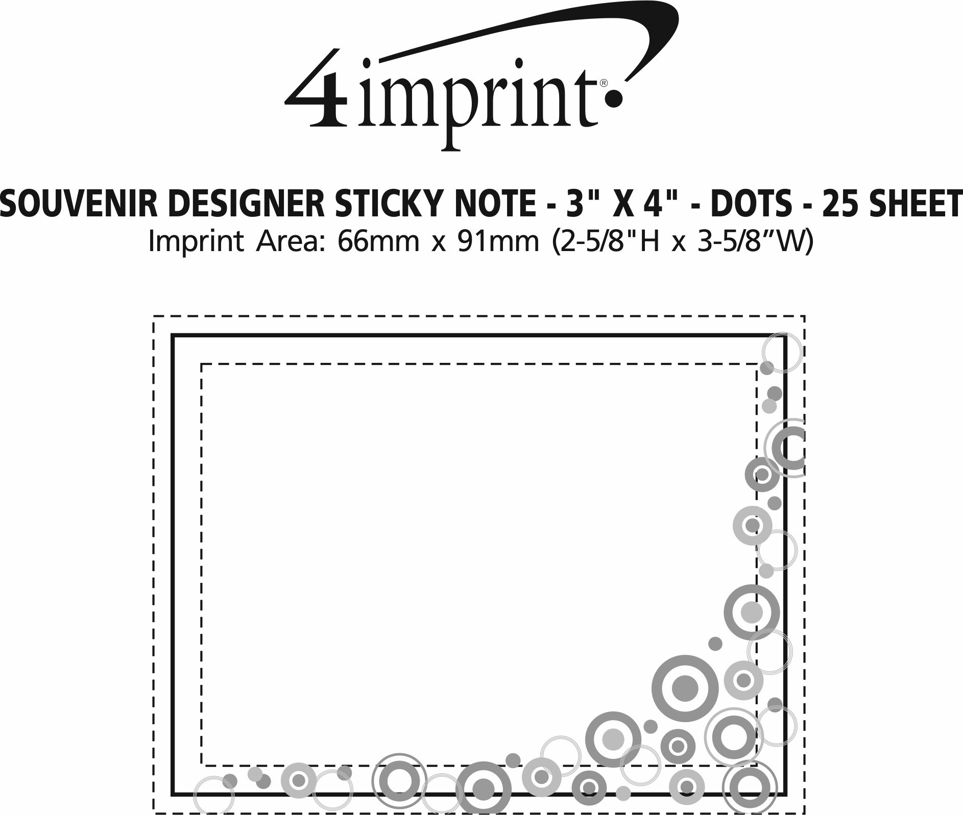 Imprint Area of Souvenir Designer Sticky Note - 3" x 4" - Dots - 25 Sheet