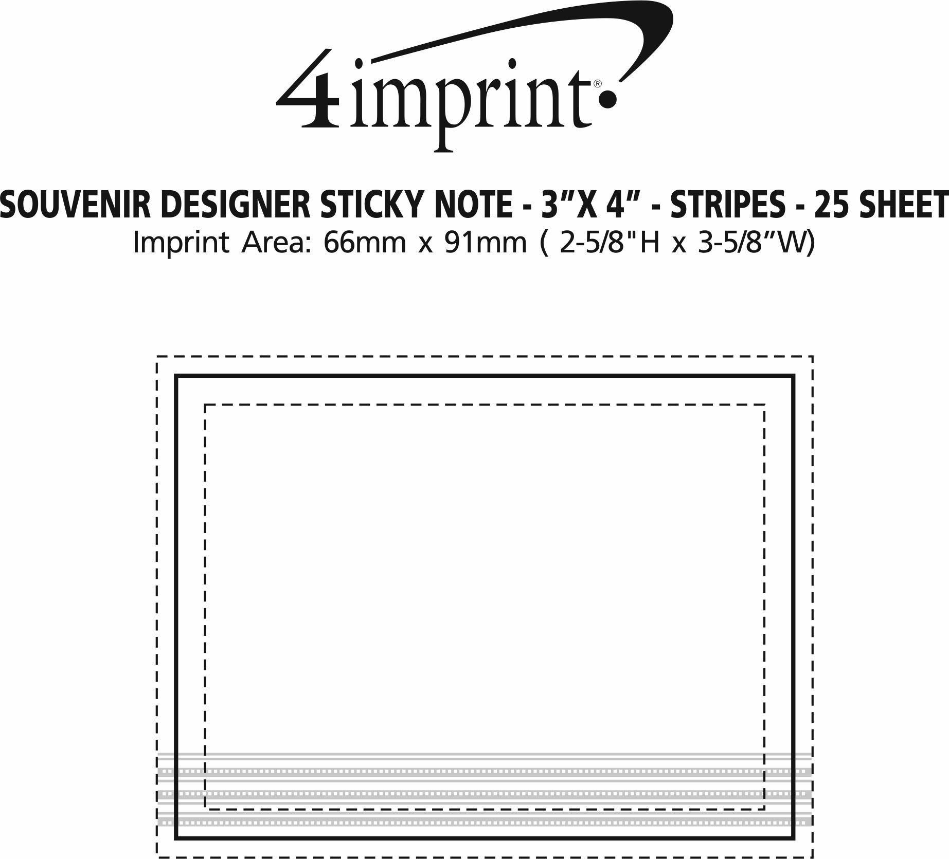 Imprint Area of Souvenir Designer Sticky Note - 3" x 4" - Stripes - 25 Sheet