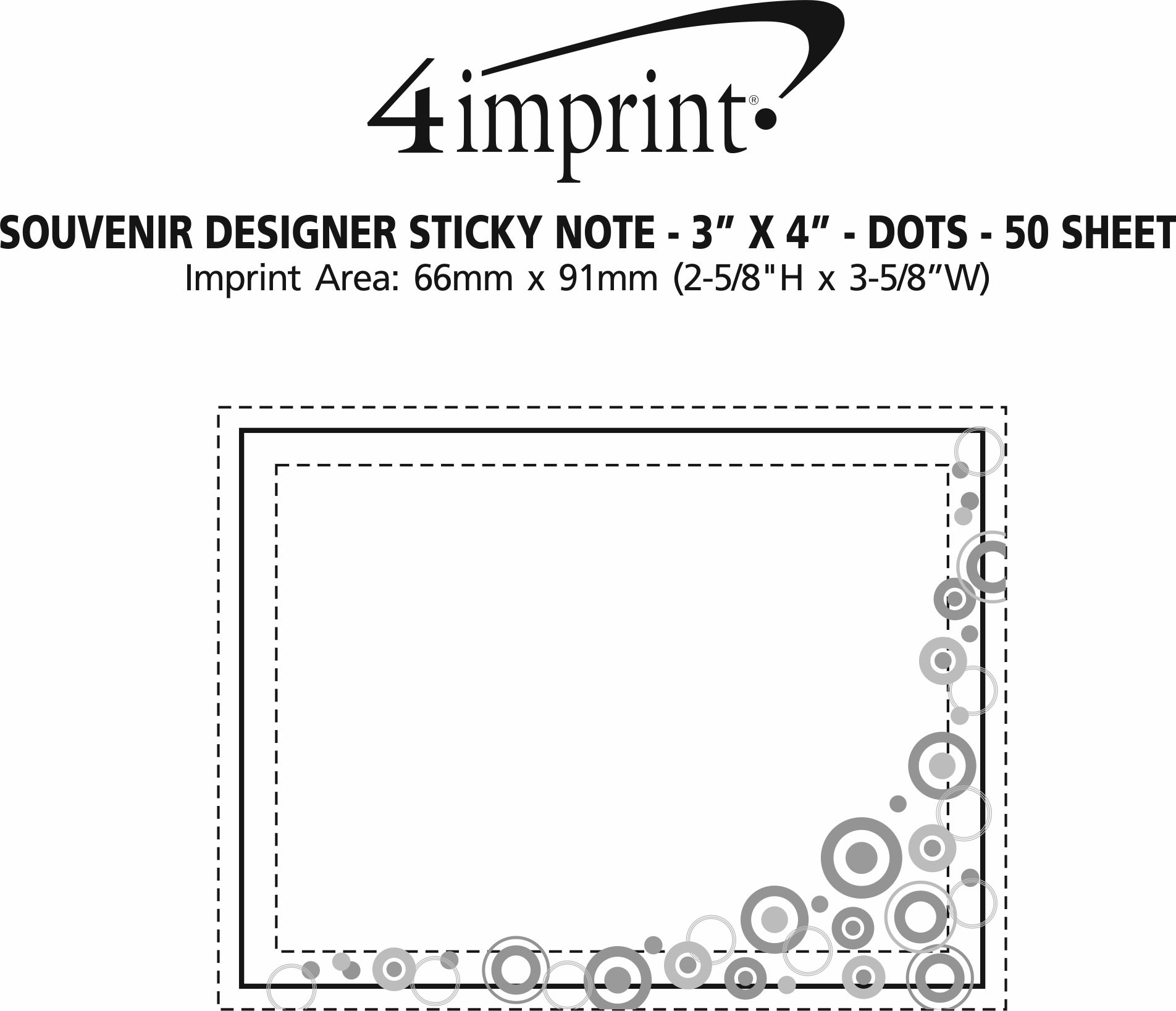 Imprint Area of Souvenir Designer Sticky Note - 3” x 4” - Dots - 50 Sheet